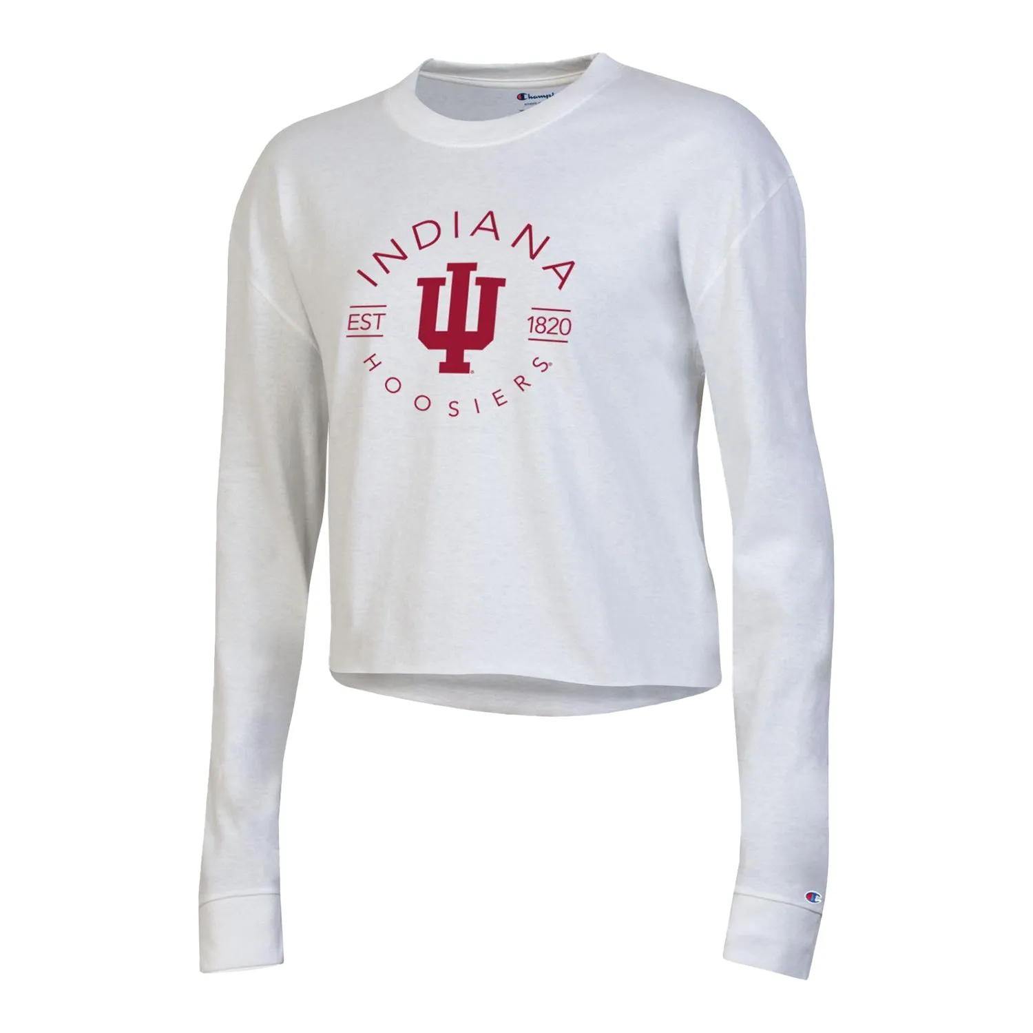 Ladies Indiana Hoosiers Boyfriend Crop White Long Sleeve T-Shirt