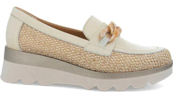 Ladies Pitillos Chunky Loafer Cream Slip On Leather/Fabric 5113 sale