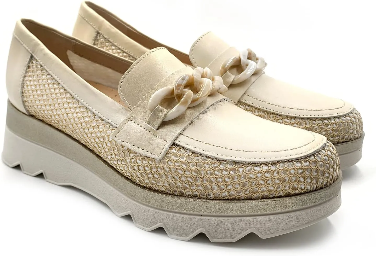 Ladies Pitillos Chunky Loafer Cream Slip On Leather/Fabric 5113 sale