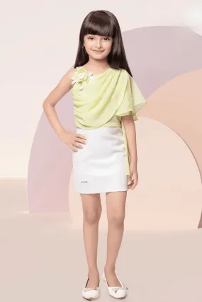 Lemon Green with Half White Western Short Frock For Girls