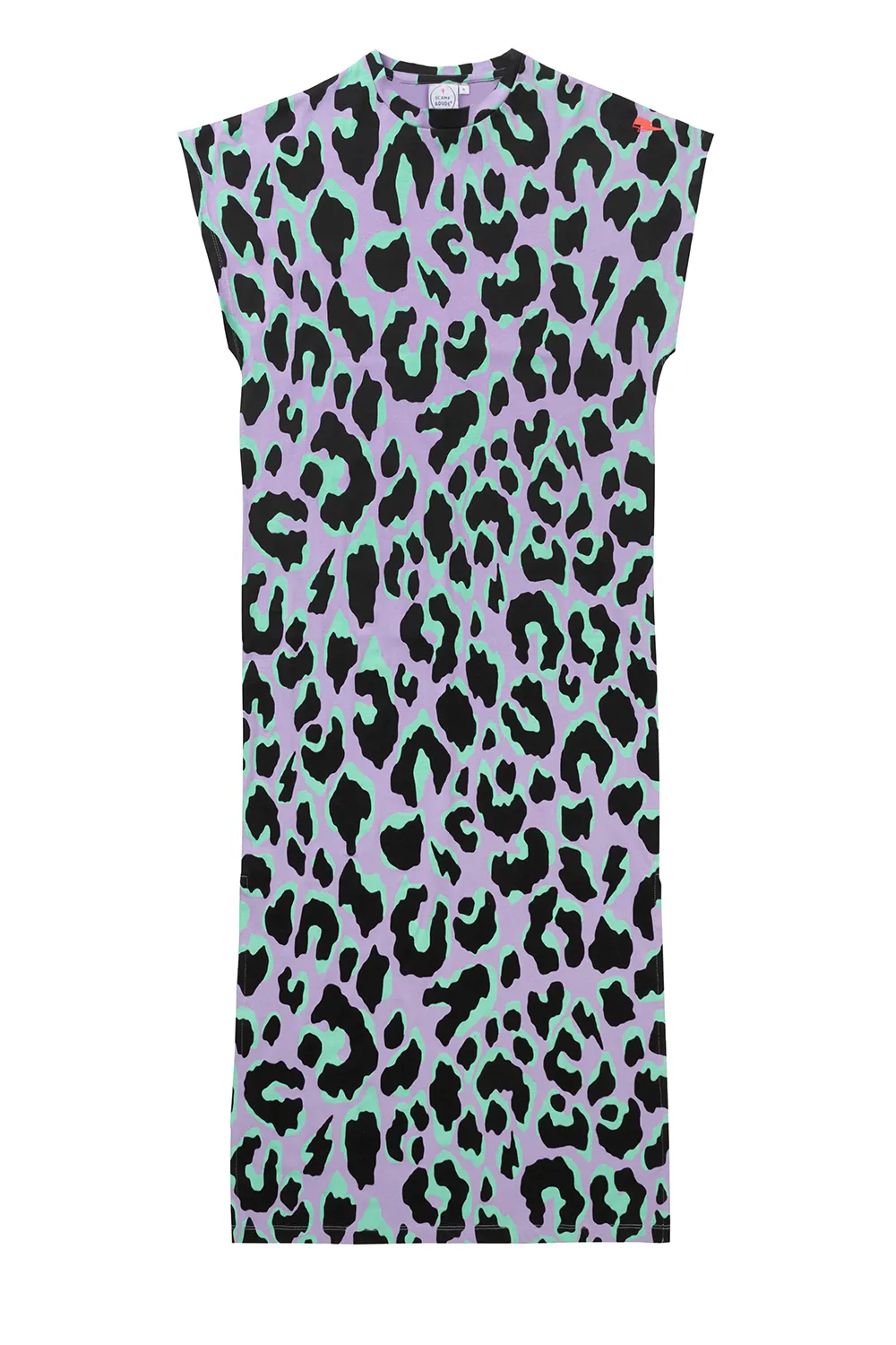 Lilac and Green with Black Mega Leopard Midi T-Shirt Dress