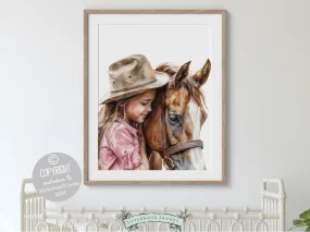 Little Girl Horse Nursery Print - 007