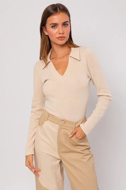 LONG SLEEVE COLLARED BODYSUIT