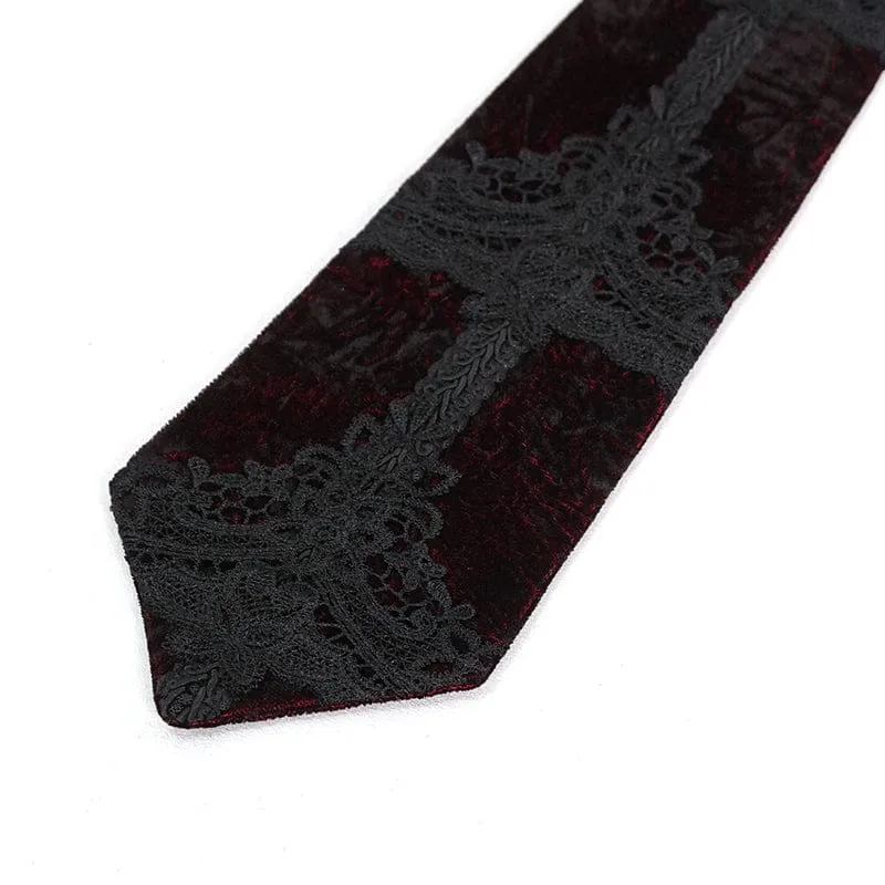 Men's Gothic Floral Embroidered Double Color Necktie