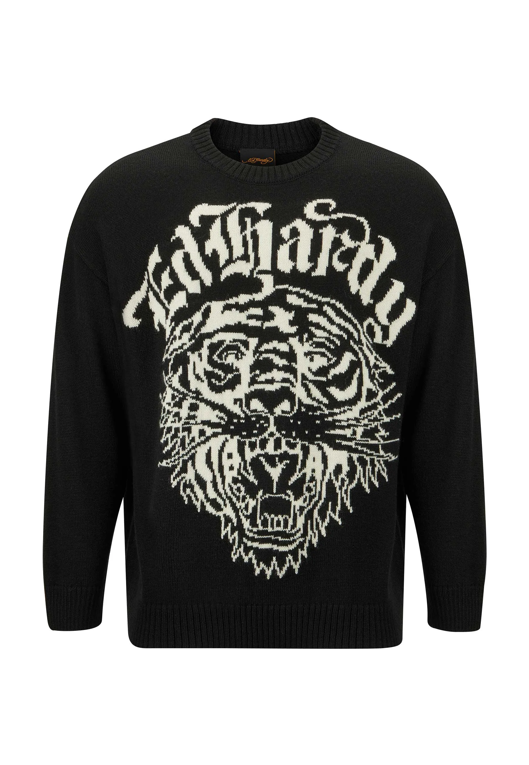 Mens Tiger-Roar Jaquard Knitted Jumper - Black/Off White