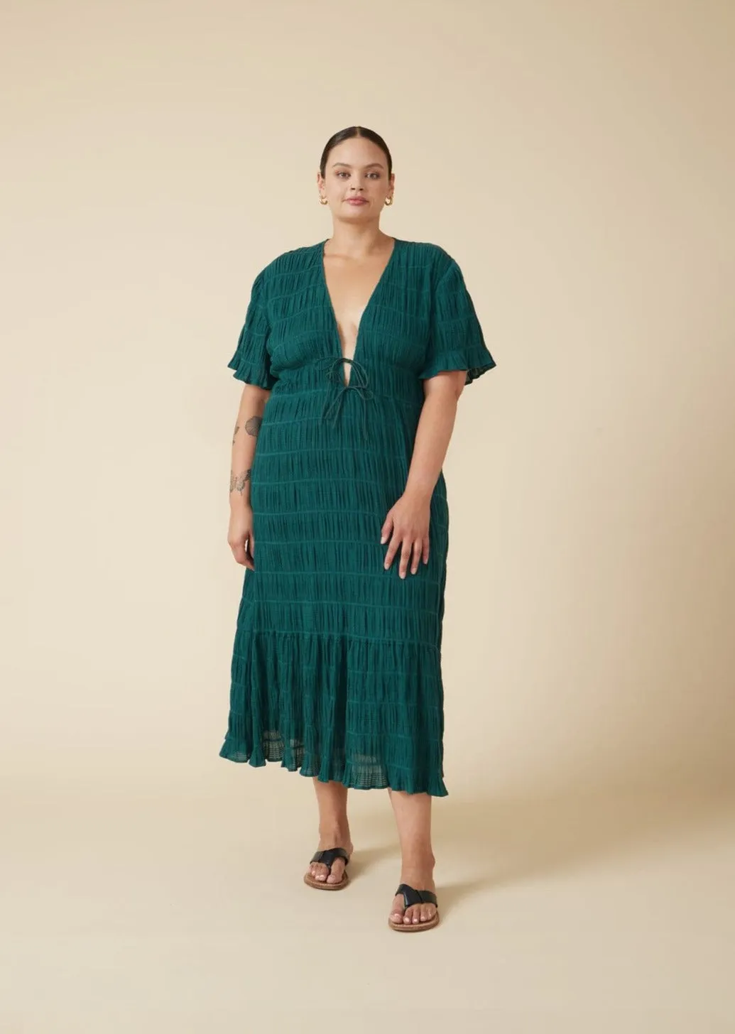 Mirella V-Neck Dress - Forest Green