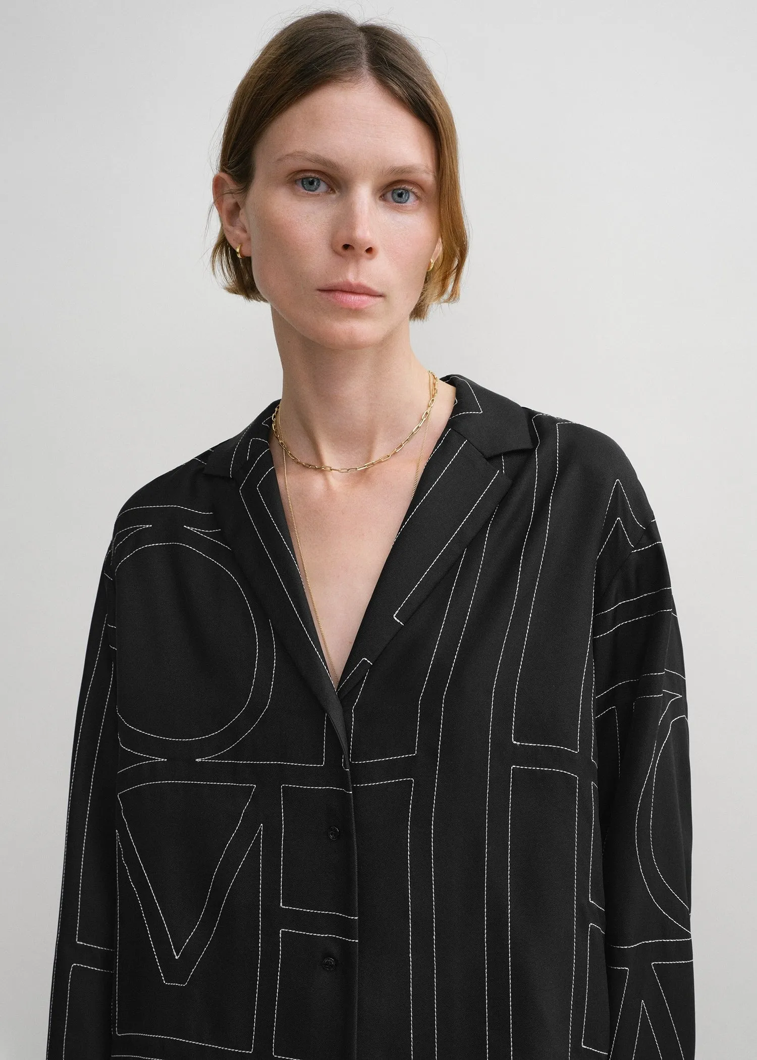 Monogram silk pj top black