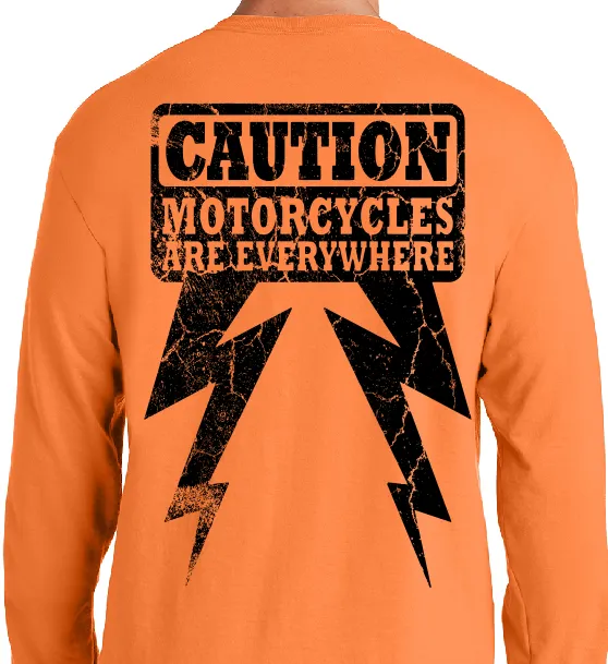 Motorcycles are Everywhere - Distressed Flag - Bright Orange Long Sleeve T-shirt