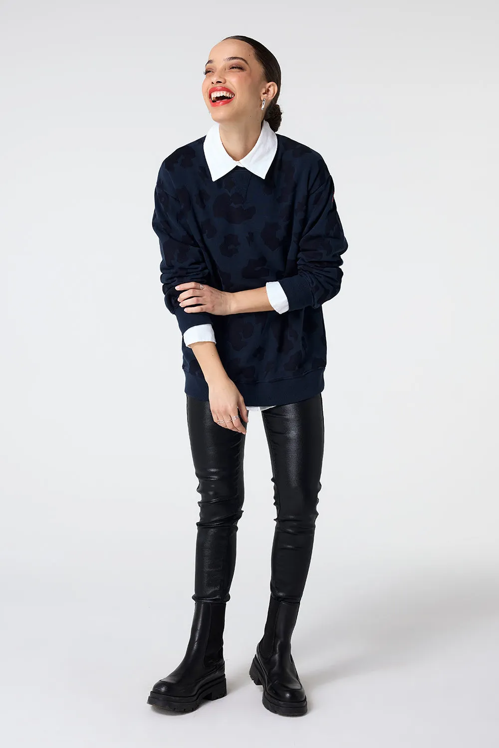 Navy with Navy Leopard Longline Sweatshirt