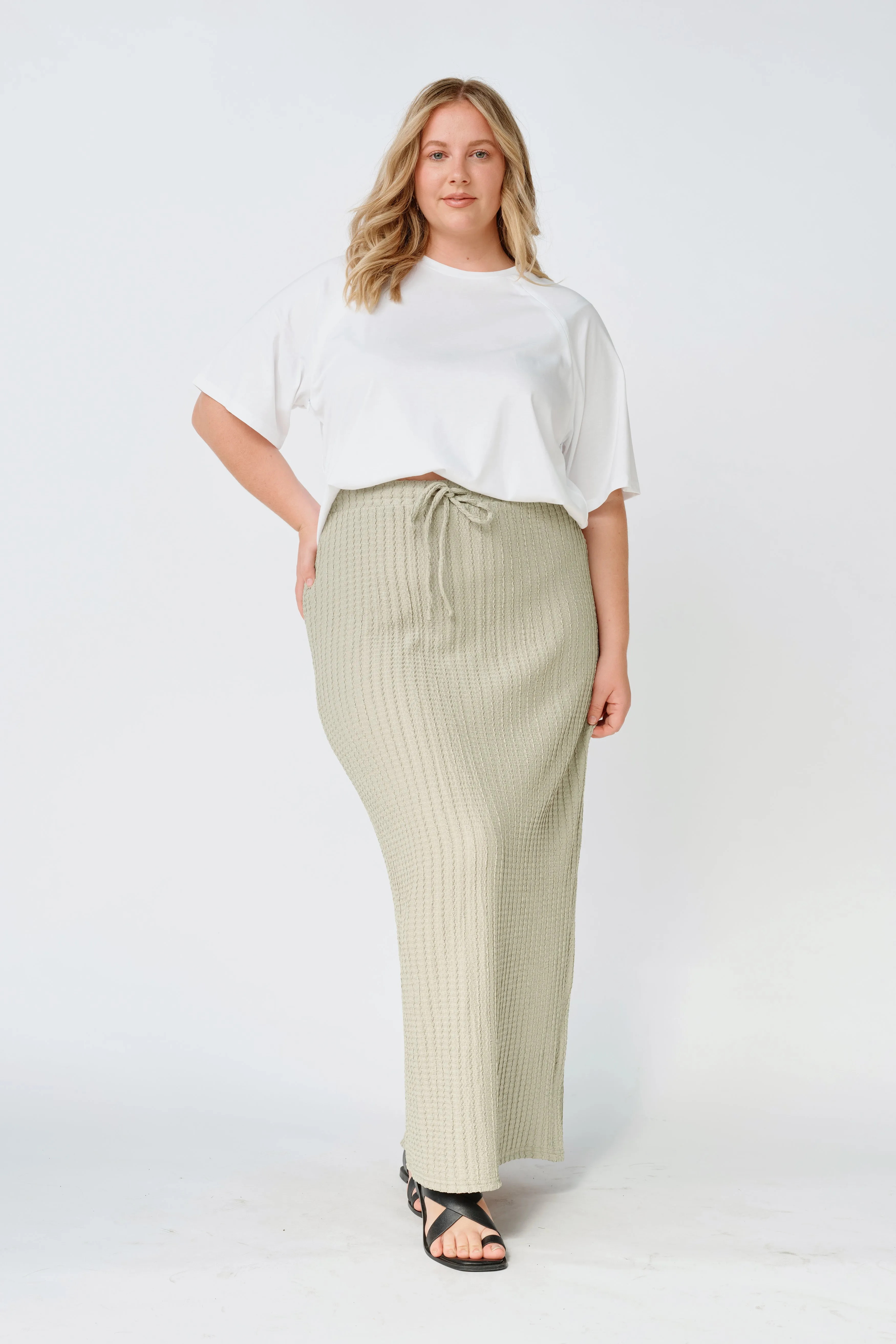 Noah Textured Midi Skirt - Sage