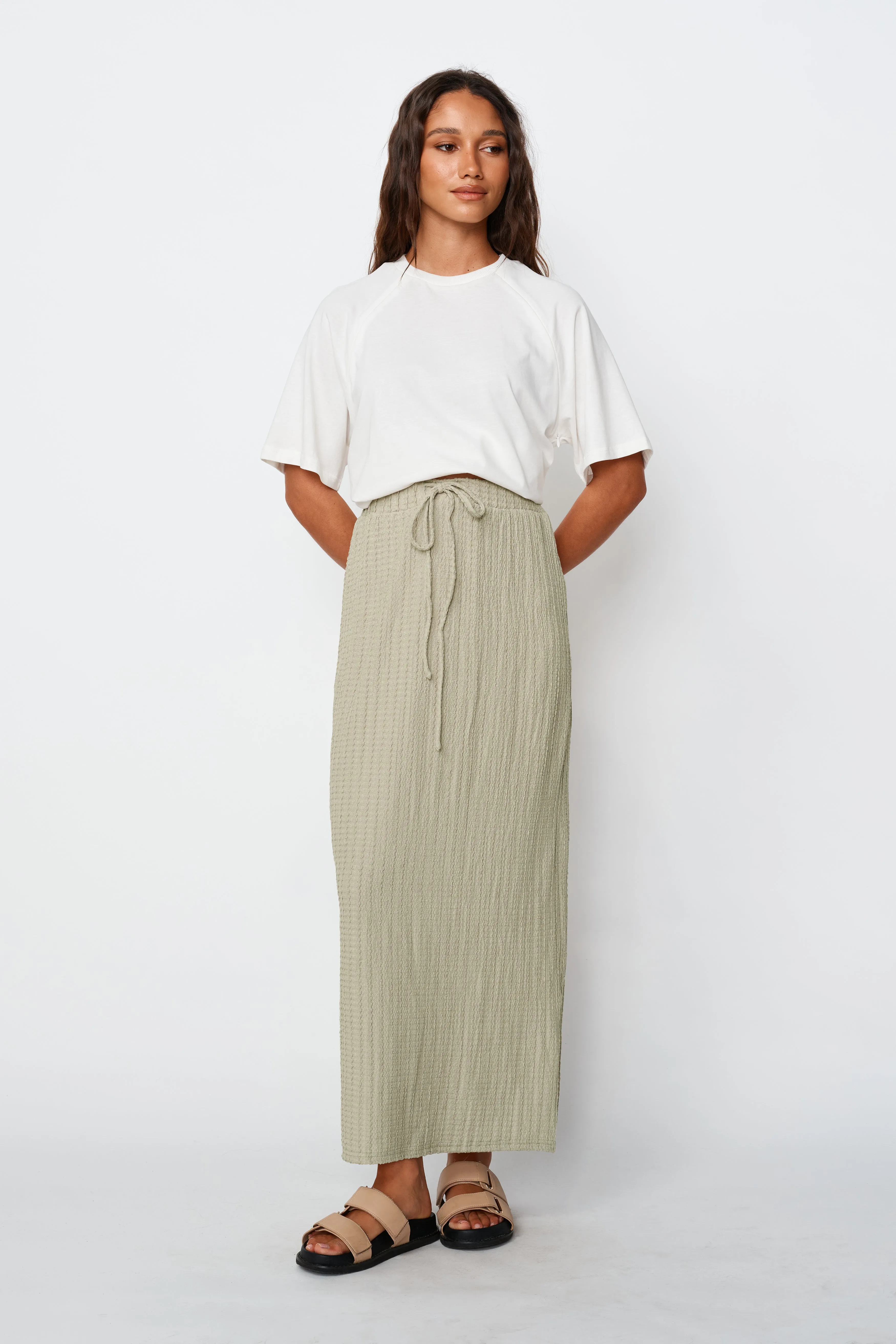 Noah Textured Midi Skirt - Sage