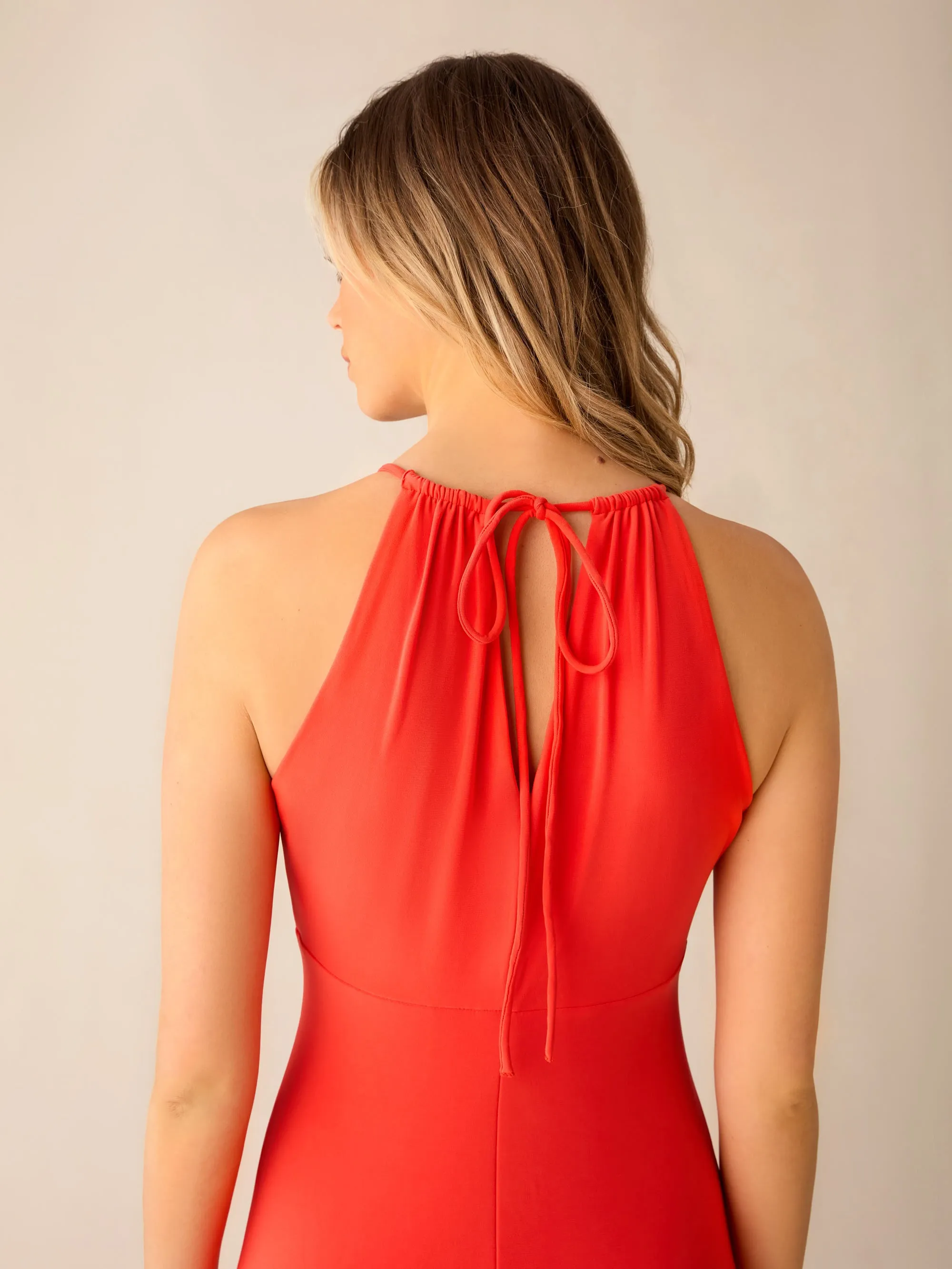 Orange Halterneck Midi Dress