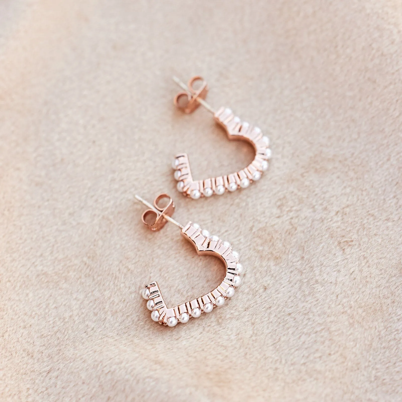 Pavé Pearl Heart Hoop Earrings