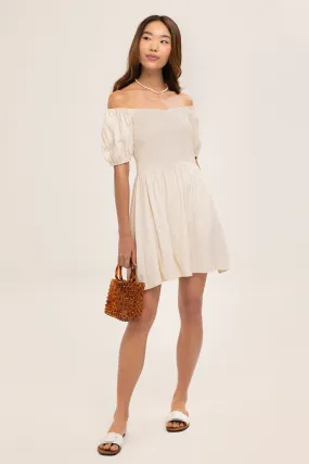 Pearl Babydoll Dress in Beige