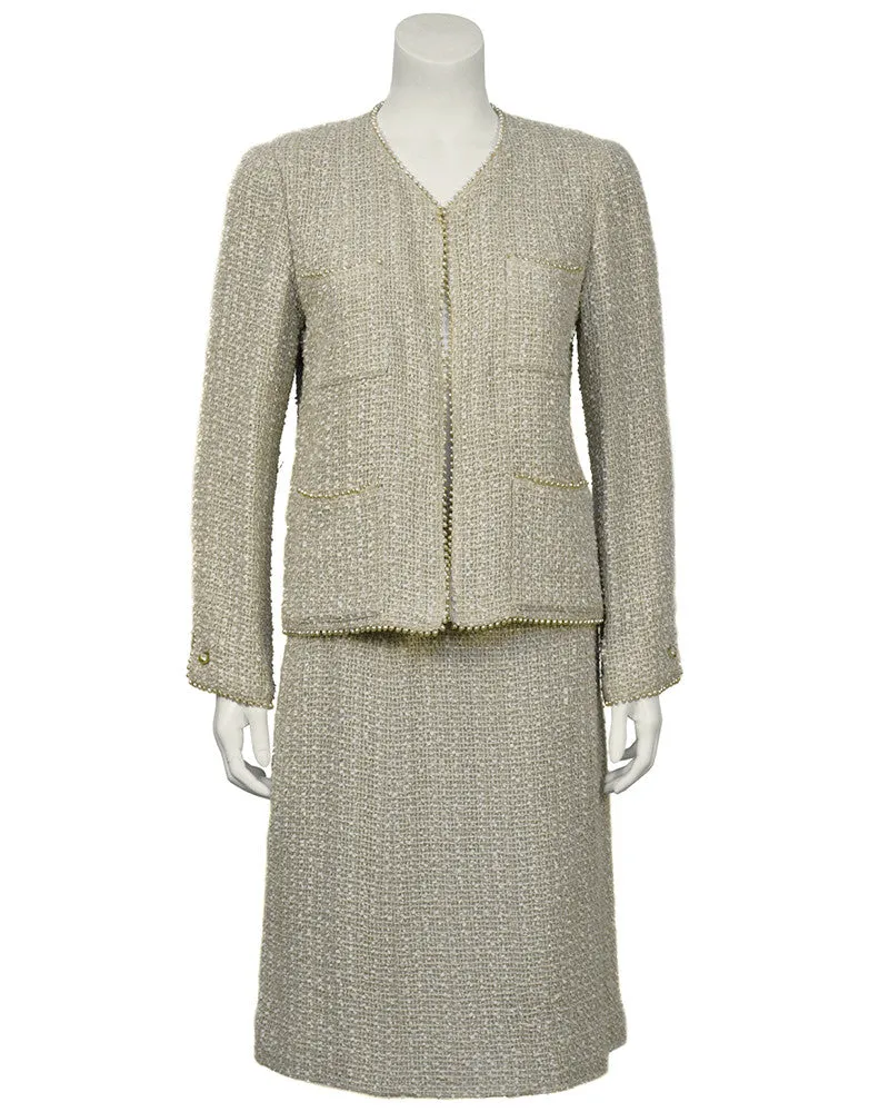 Pearl Trim Boucle Skirt Suit