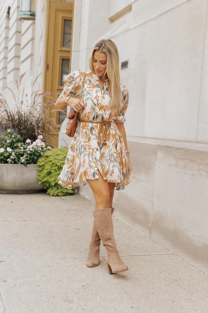 Picture Perfect Belted Print Mini Dress