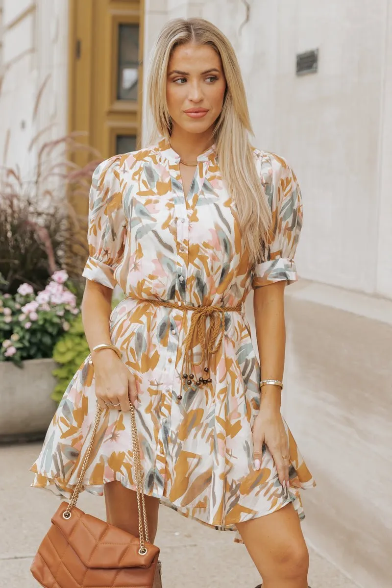 Picture Perfect Belted Print Mini Dress