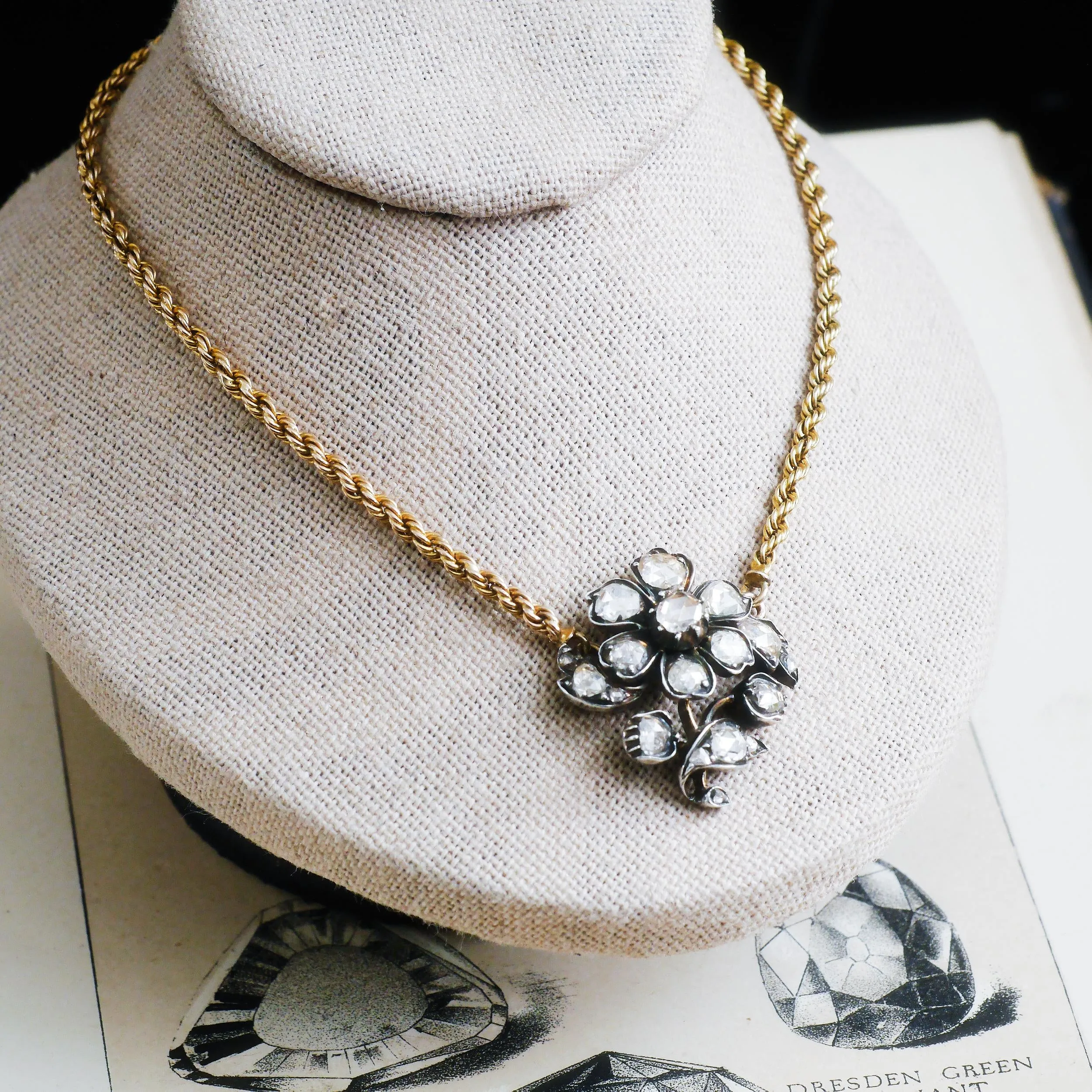 Precious Antique Georgian Floral Rose Cut Diamond Necklace