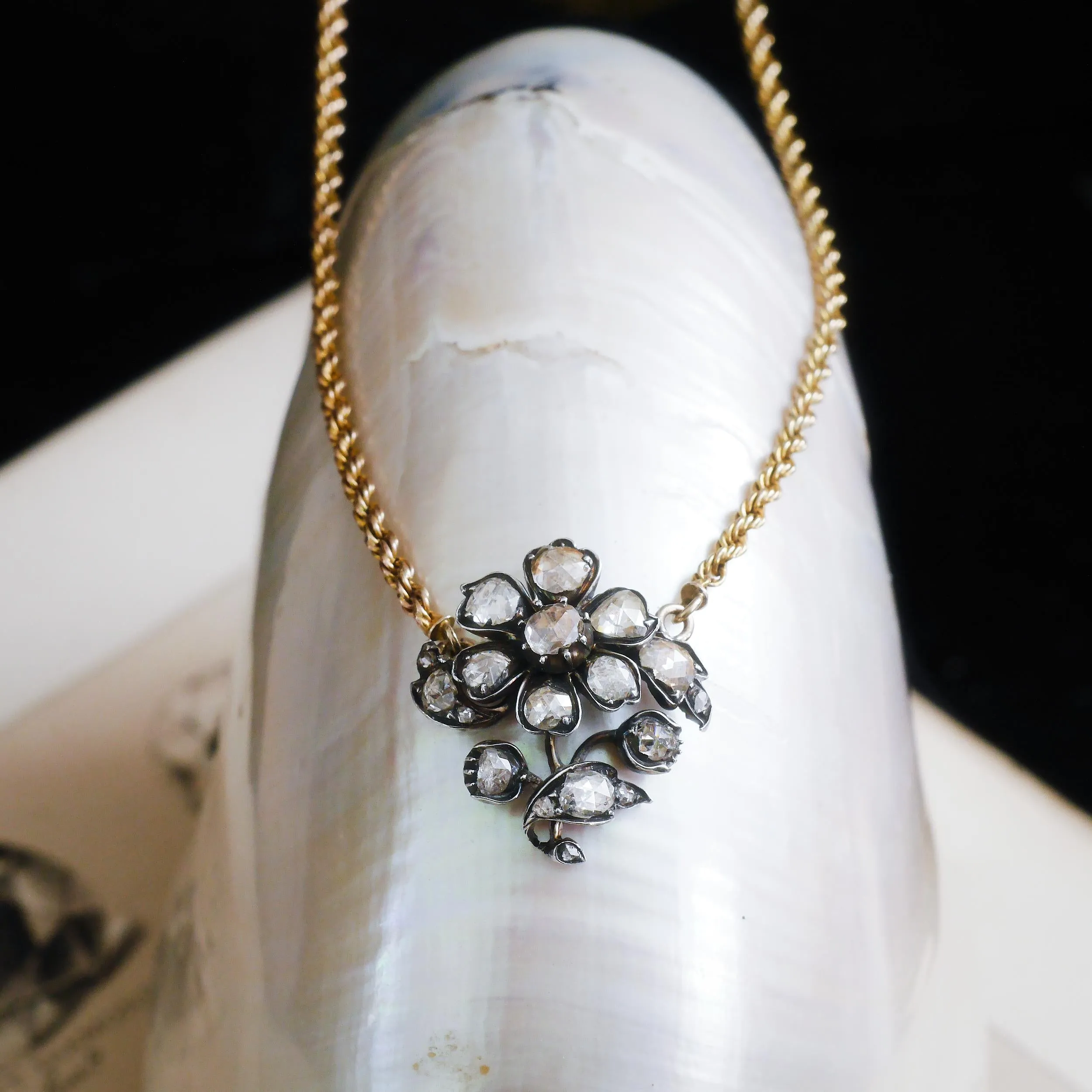 Precious Antique Georgian Floral Rose Cut Diamond Necklace