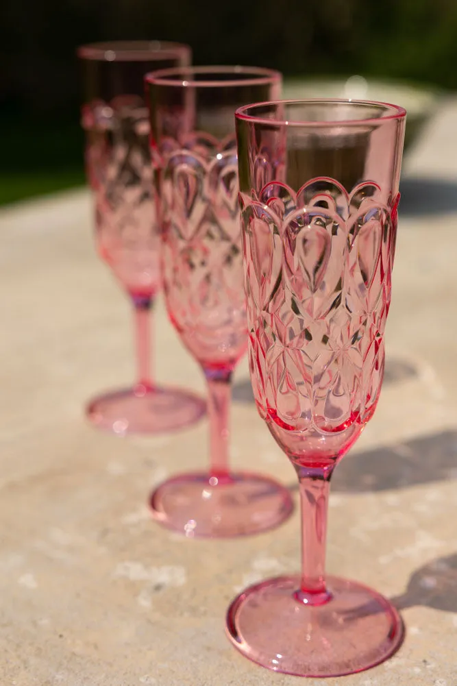 Pretty Embossed Pink Picnic Champagne Glass