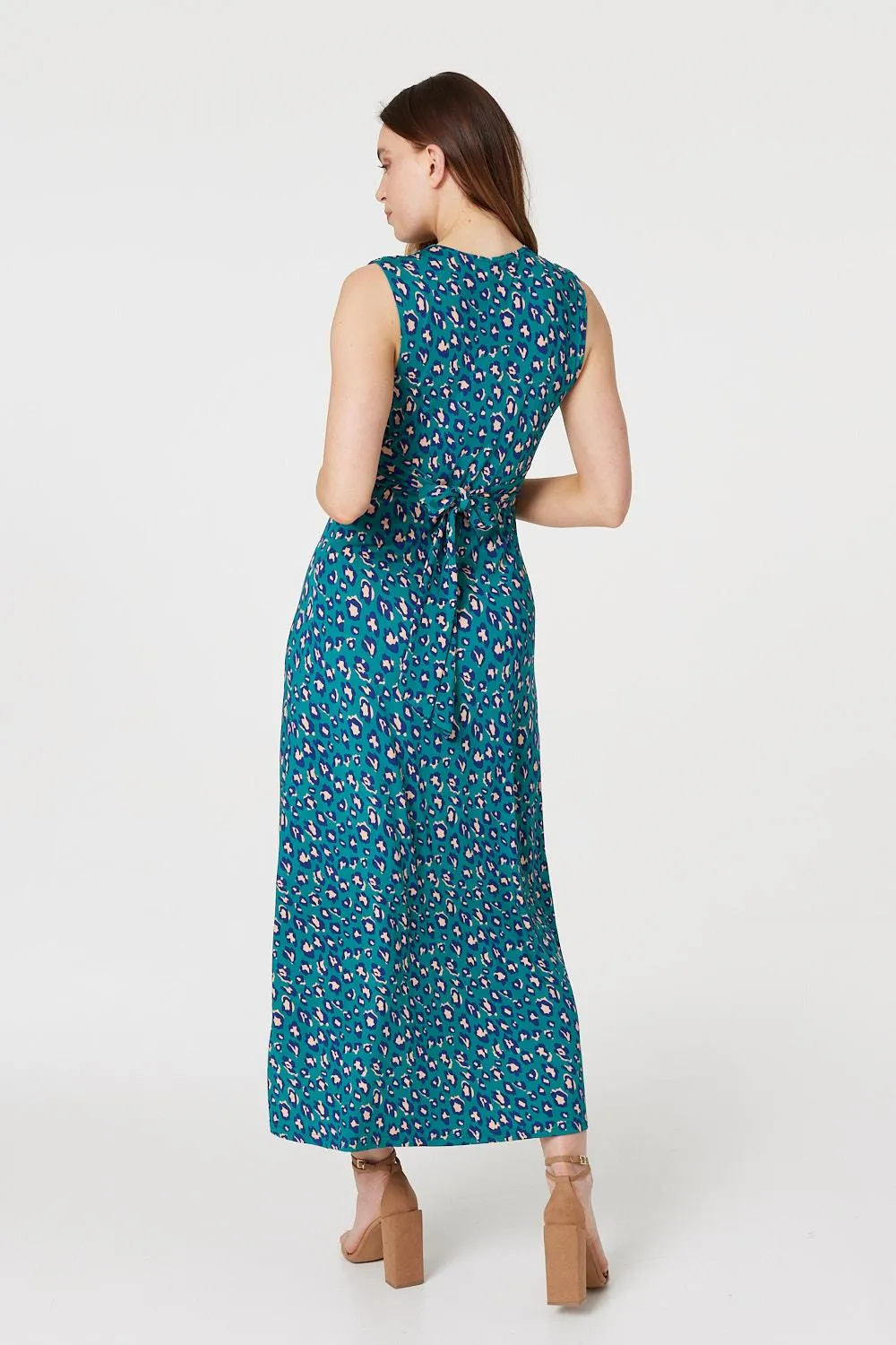 Printed Gathered Front Maxi Dress