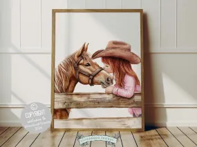 Red Hair Cowgirl Nursery Print - 002