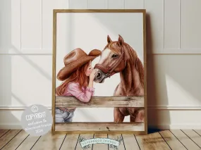 Red Hair Cowgirl Nursery Print - 004