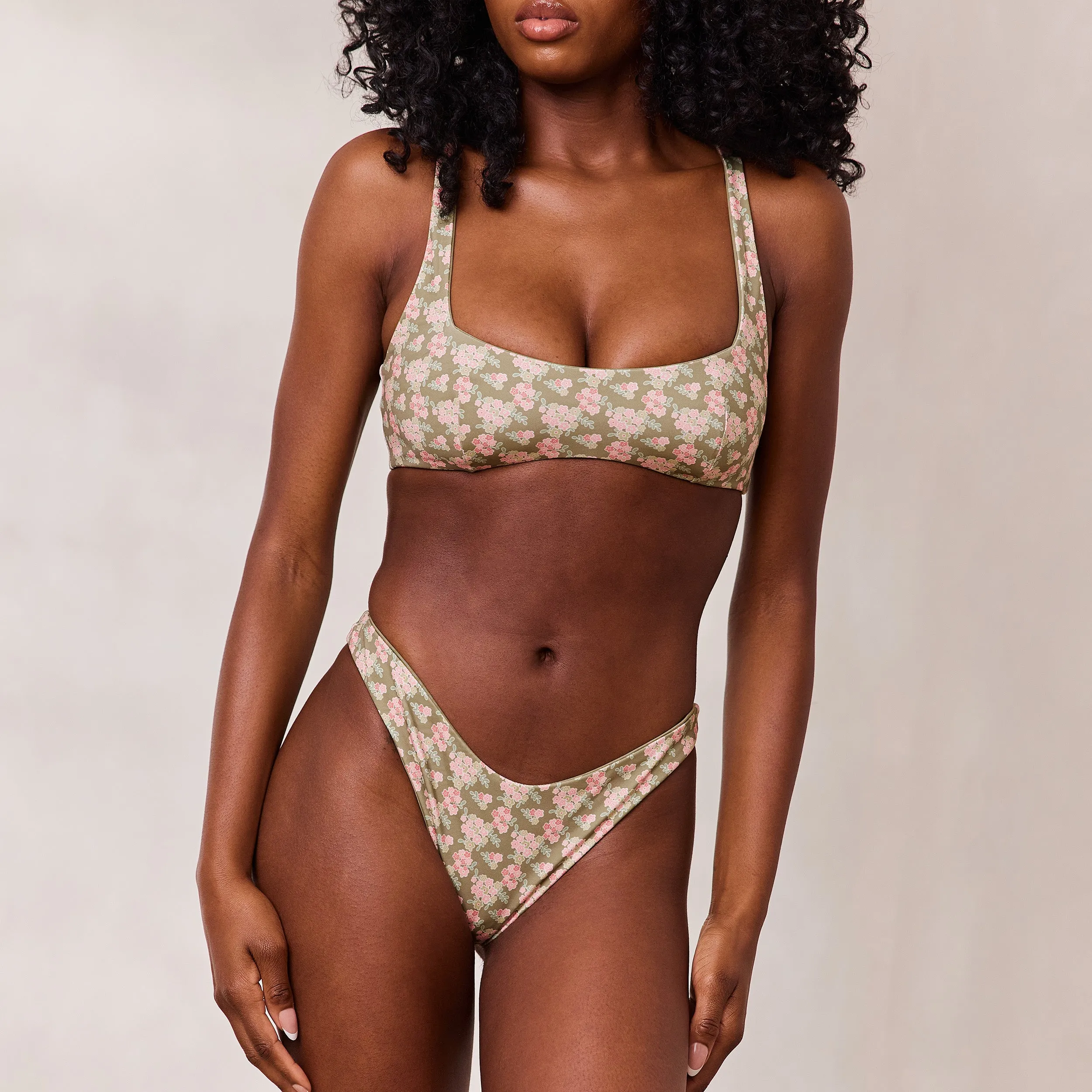 Reversible Plunge Bikini Top - Green/Floral