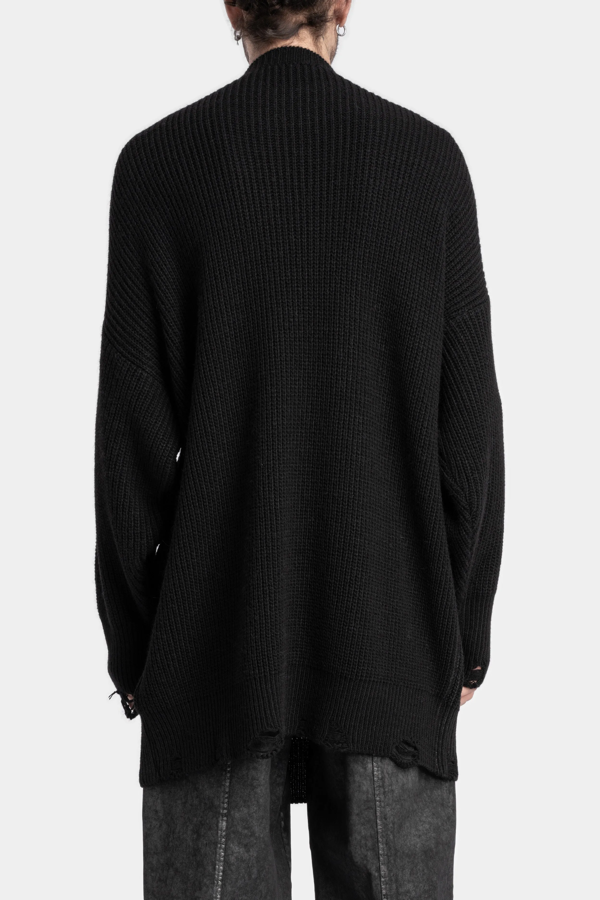 Rib knitted front coated oversized sweater