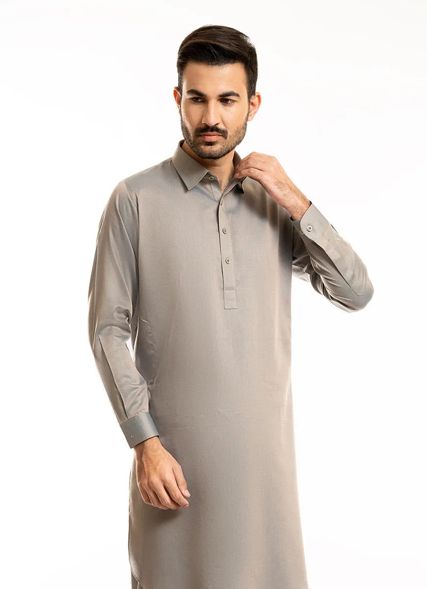 Seafoam Brown Bird Eye Yarn Dyed Textured Shalwar Kameez