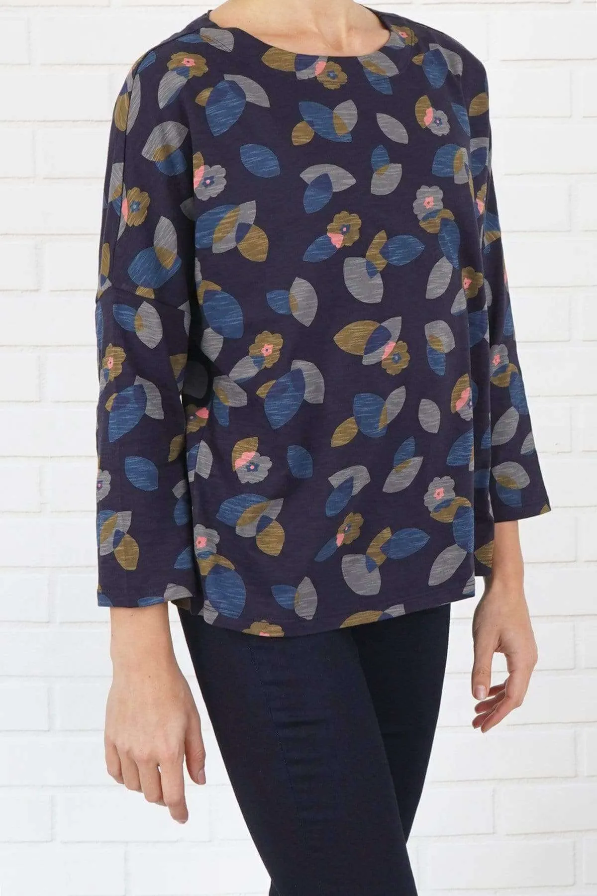 Seasalt Navy Floral Marsh Marigold Boxy Top