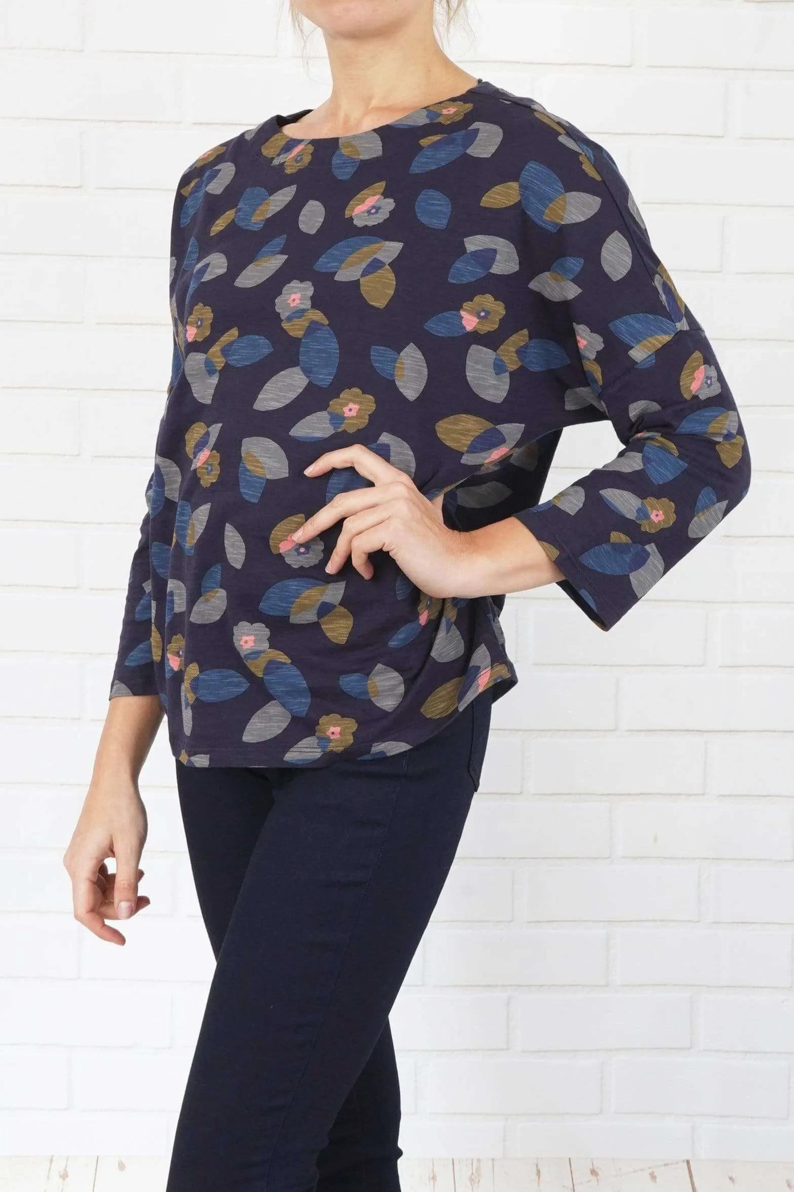 Seasalt Navy Floral Marsh Marigold Boxy Top