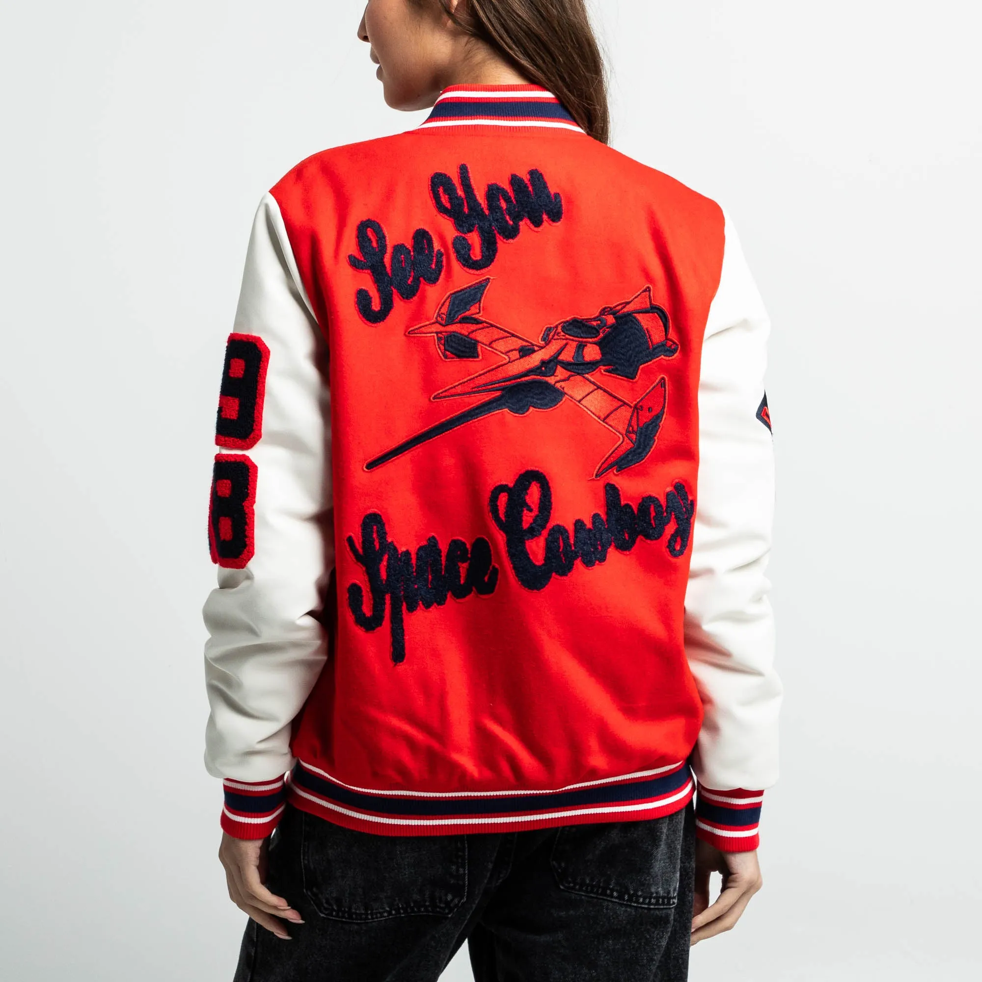 See You Space Cowboy Red Varsity Jacket