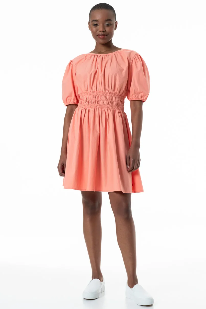 Shirred Waist Dress _ 152170 _ Coral