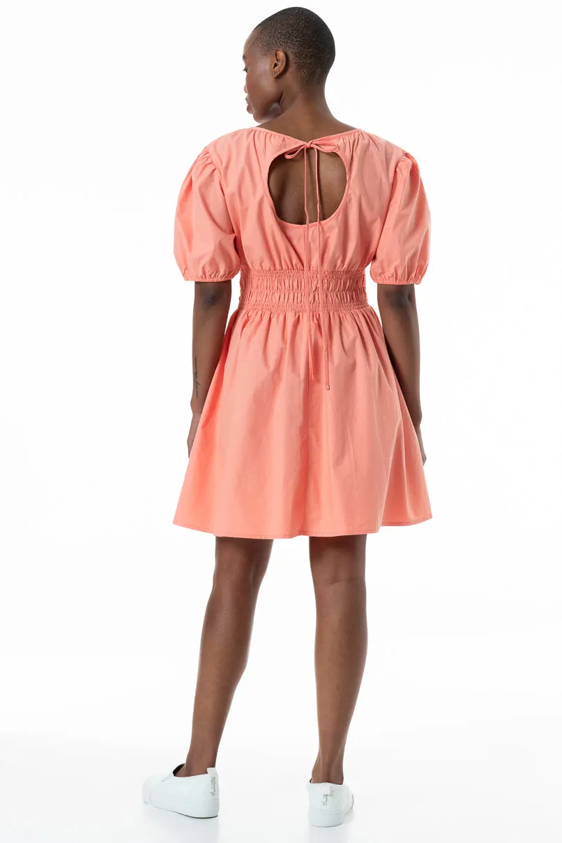 Shirred Waist Dress _ 152170 _ Coral