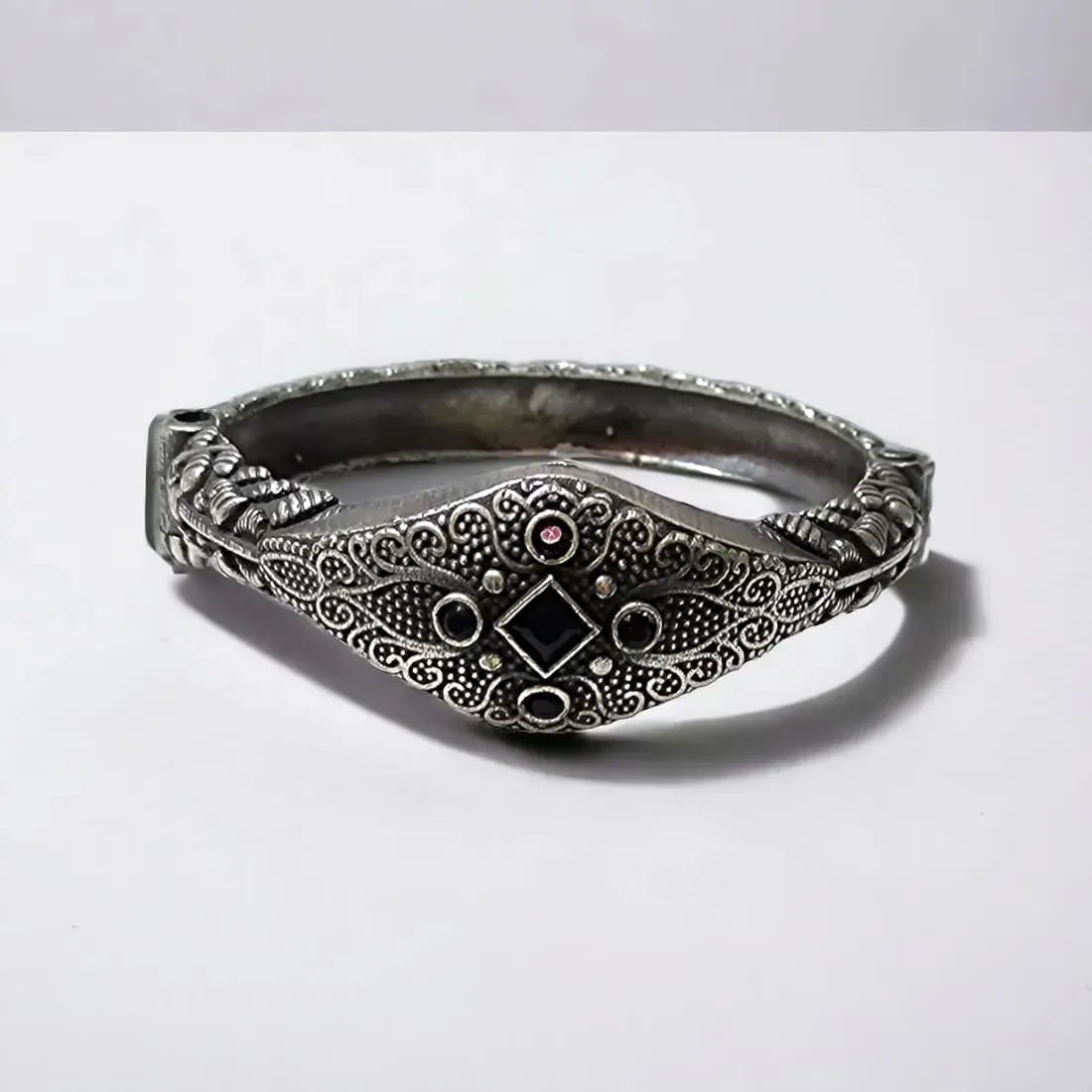 Shuchi Stone Studded Kada Bangle, Black