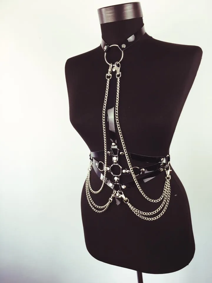 'Slave for you' Black Gothic Chain O'Ring Harness