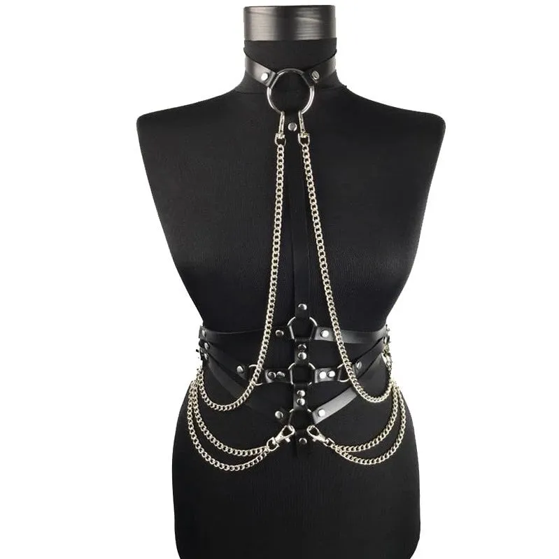 'Slave for you' Black Gothic Chain O'Ring Harness