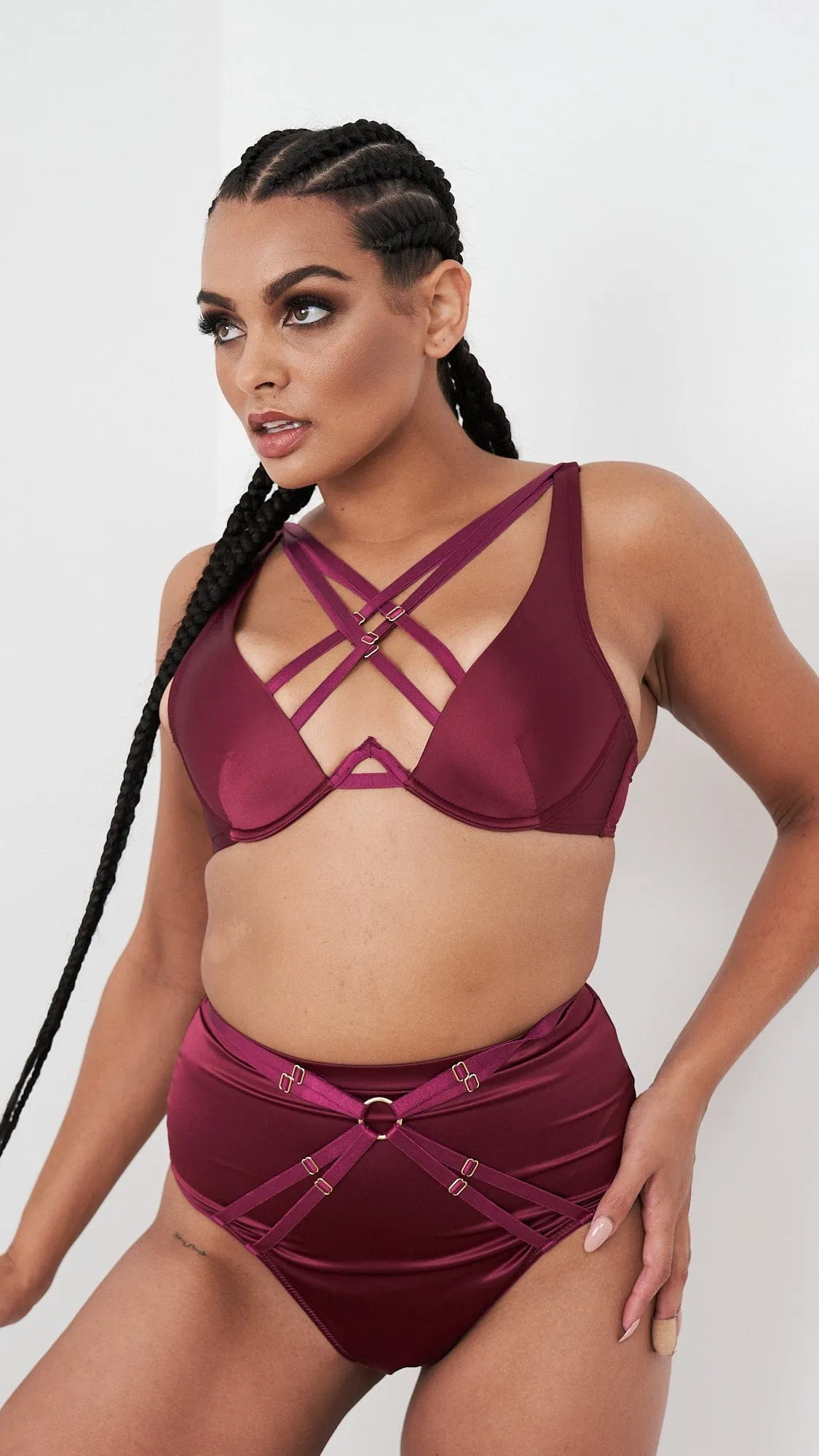 Sofia Bra - Strappy Satin Bra Magenta