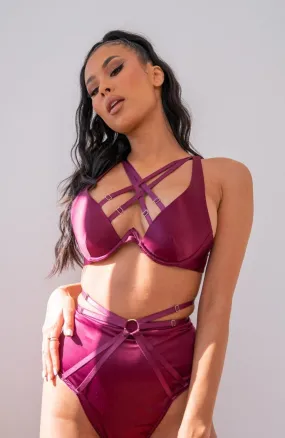 Sofia Bra - Strappy Satin Bra Magenta