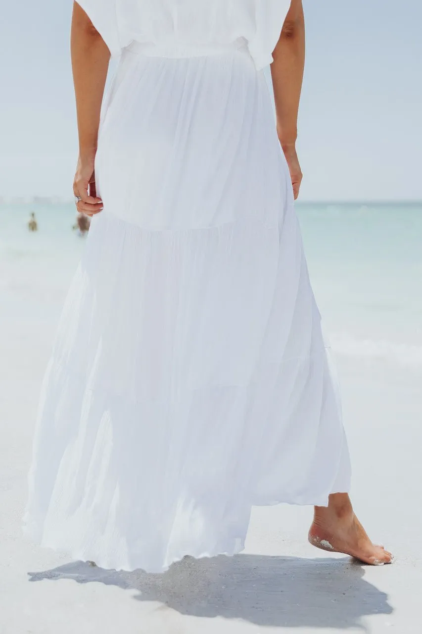 Sunrise Short Sleeve Top & Maxi Skirt White Set - FINAL SALE