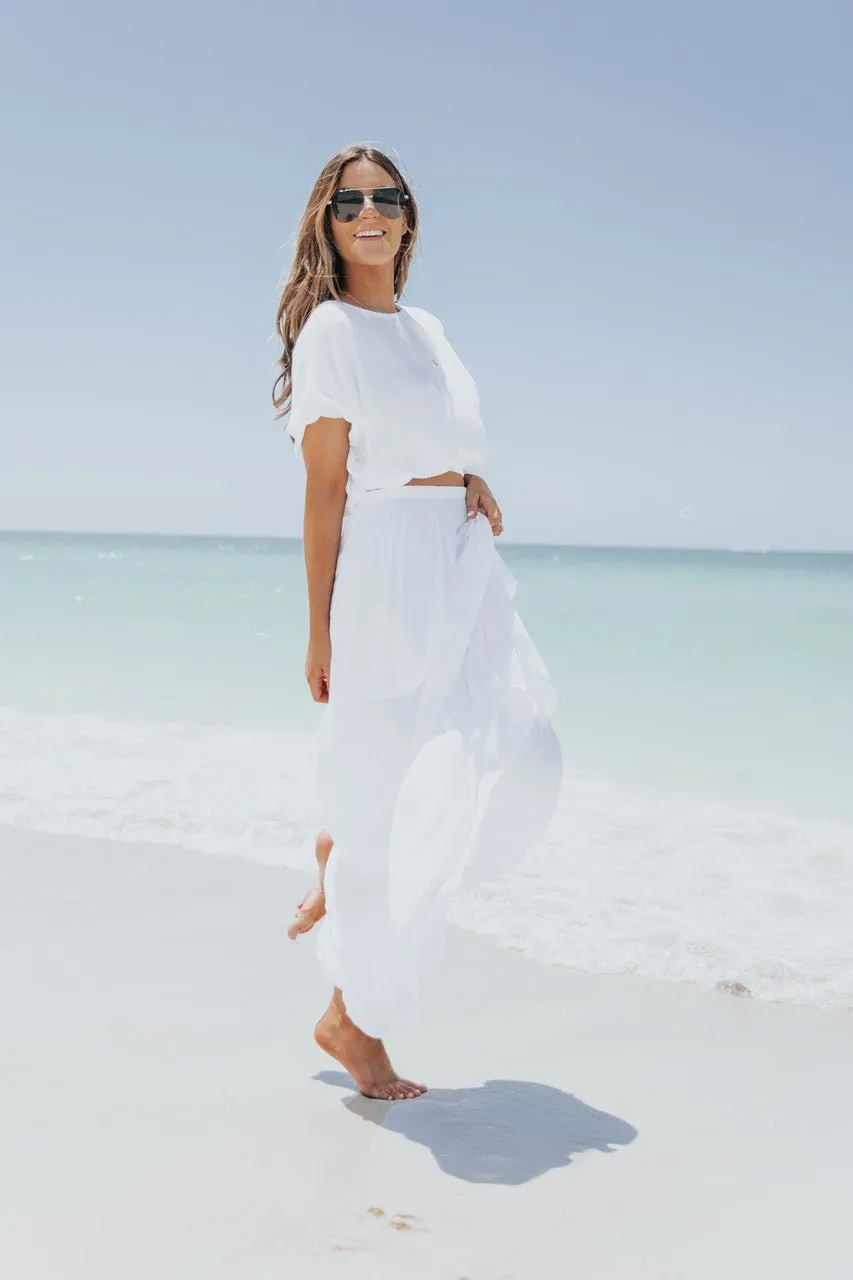 Sunrise Short Sleeve Top & Maxi Skirt White Set - FINAL SALE