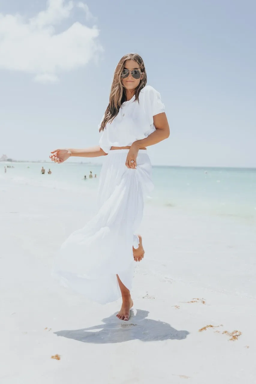 Sunrise Short Sleeve Top & Maxi Skirt White Set - FINAL SALE