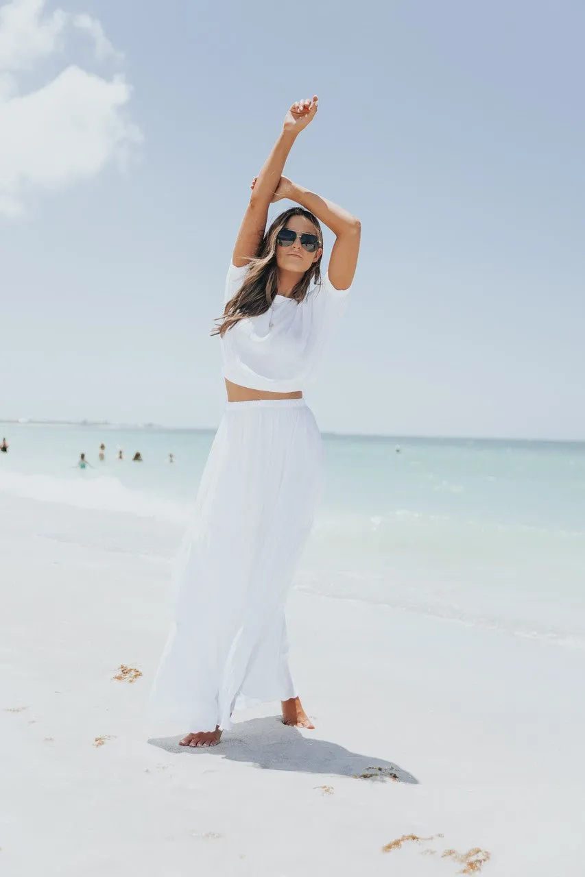 Sunrise Short Sleeve Top & Maxi Skirt White Set - FINAL SALE