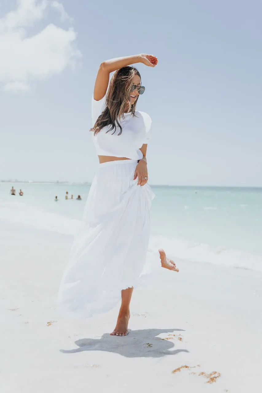 Sunrise Short Sleeve Top & Maxi Skirt White Set - FINAL SALE