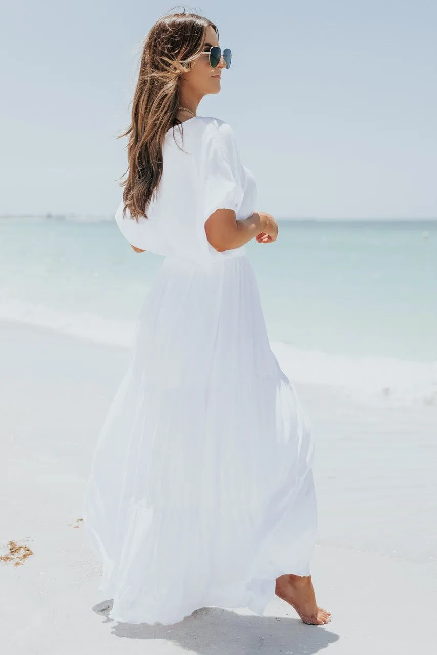 Sunrise Short Sleeve Top & Maxi Skirt White Set - FINAL SALE