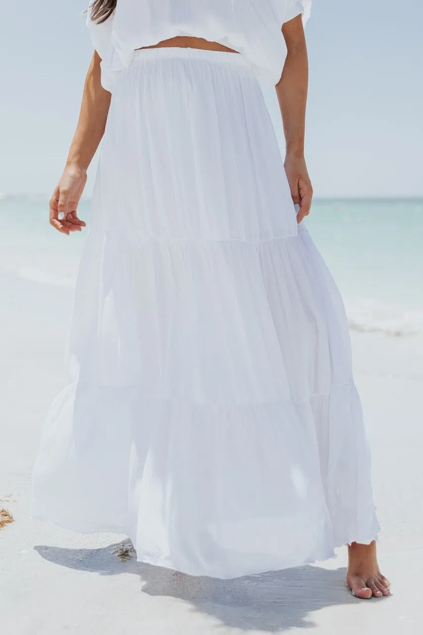 Sunrise Short Sleeve Top & Maxi Skirt White Set - FINAL SALE