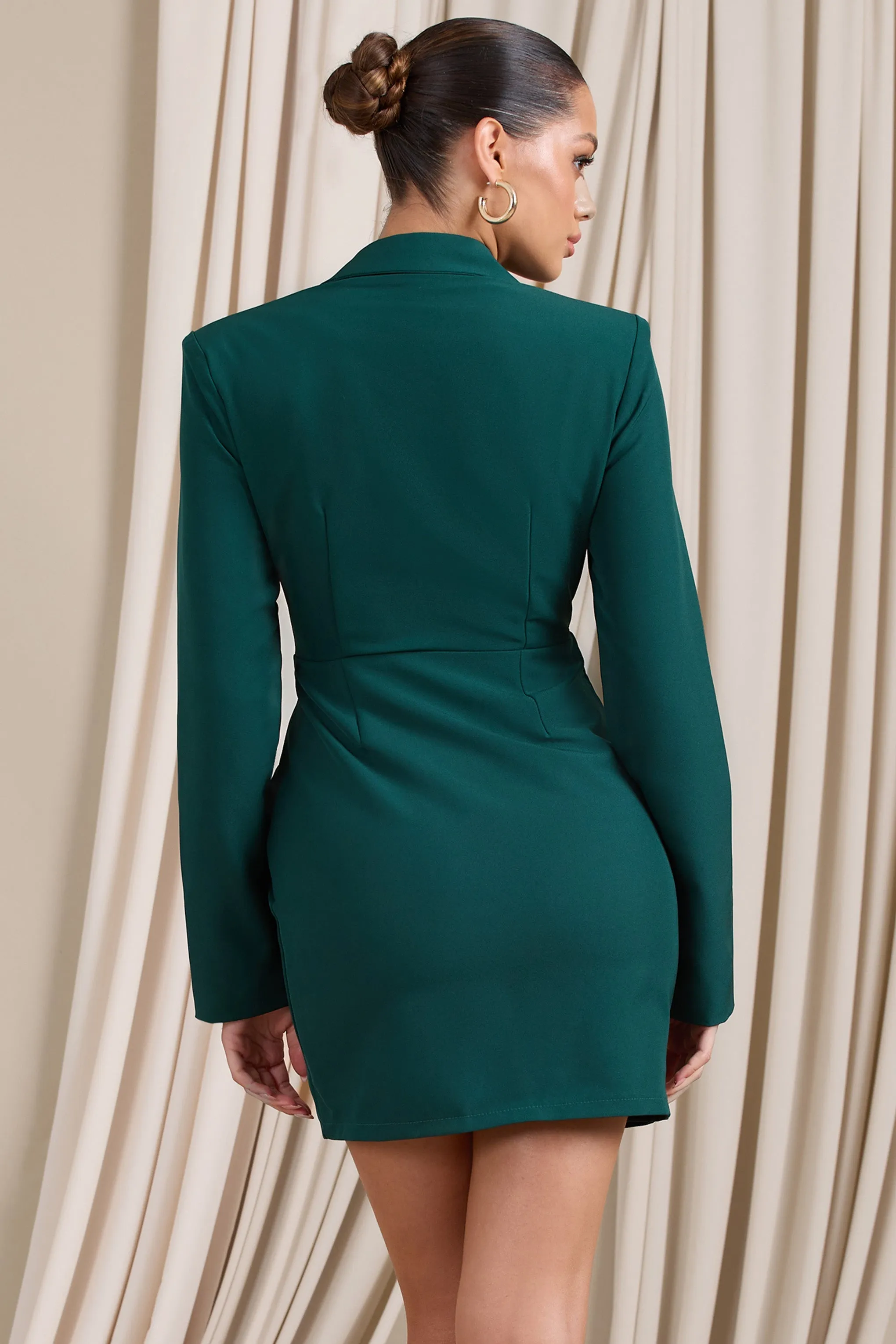 Thalassa | Bottle Green Plunge Neck Twist Front Blazer Mini Dress