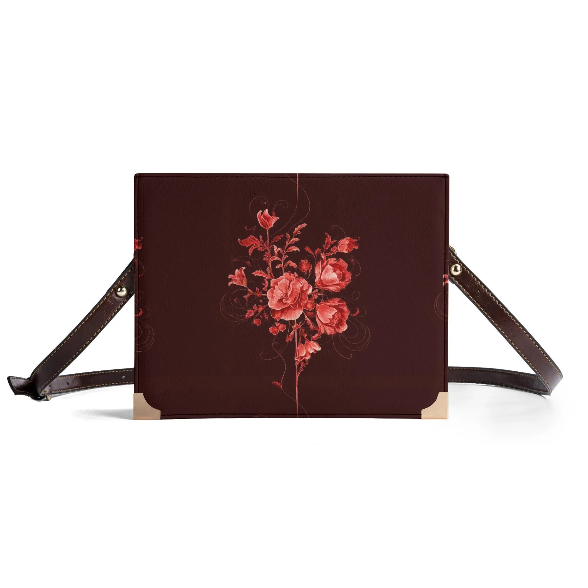 Vampire Art Dark Academia Book Cover Crossbody Bag - Goth Deep Red with Roses