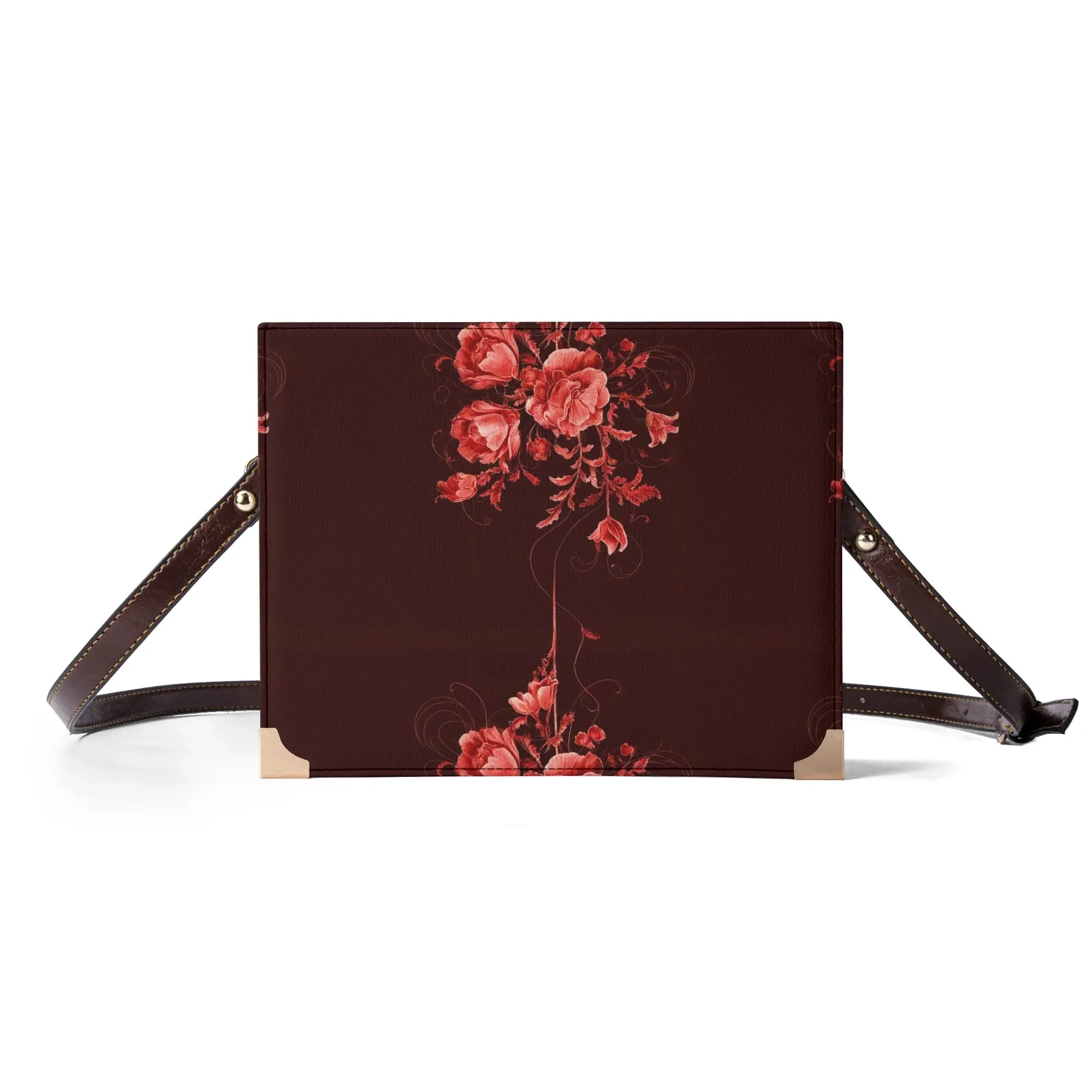 Vampire Art Dark Academia Book Cover Crossbody Bag - Goth Deep Red with Roses